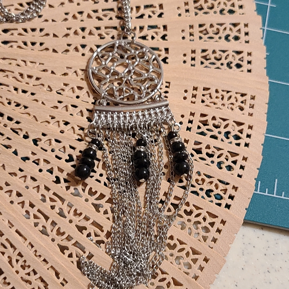 American Vintage Silver and Black Tassel Necklace - Picture 1 of 8